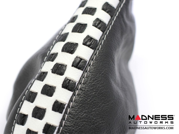 FIAT 500 Gear Shift Boot and eBrake Boot Set Black Leather w/ White